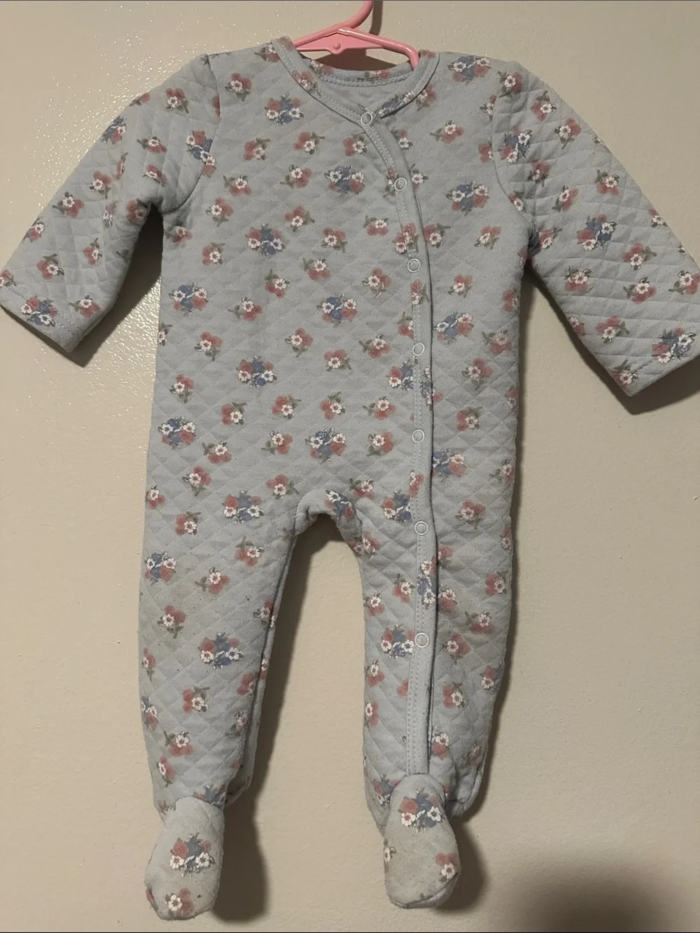 Shabby Chic Light Blue Quilted Floral Footie